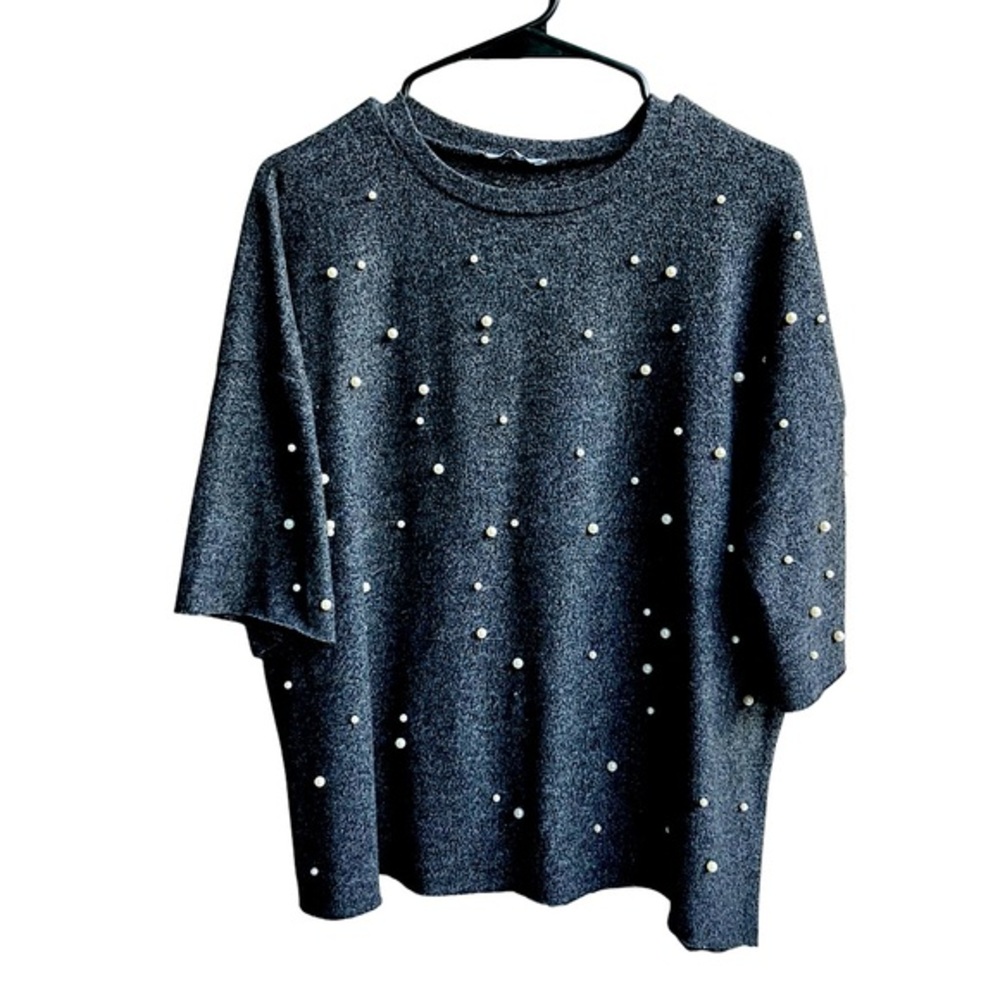 Zara Trafaluc Pearl Embellished Sweater Size S